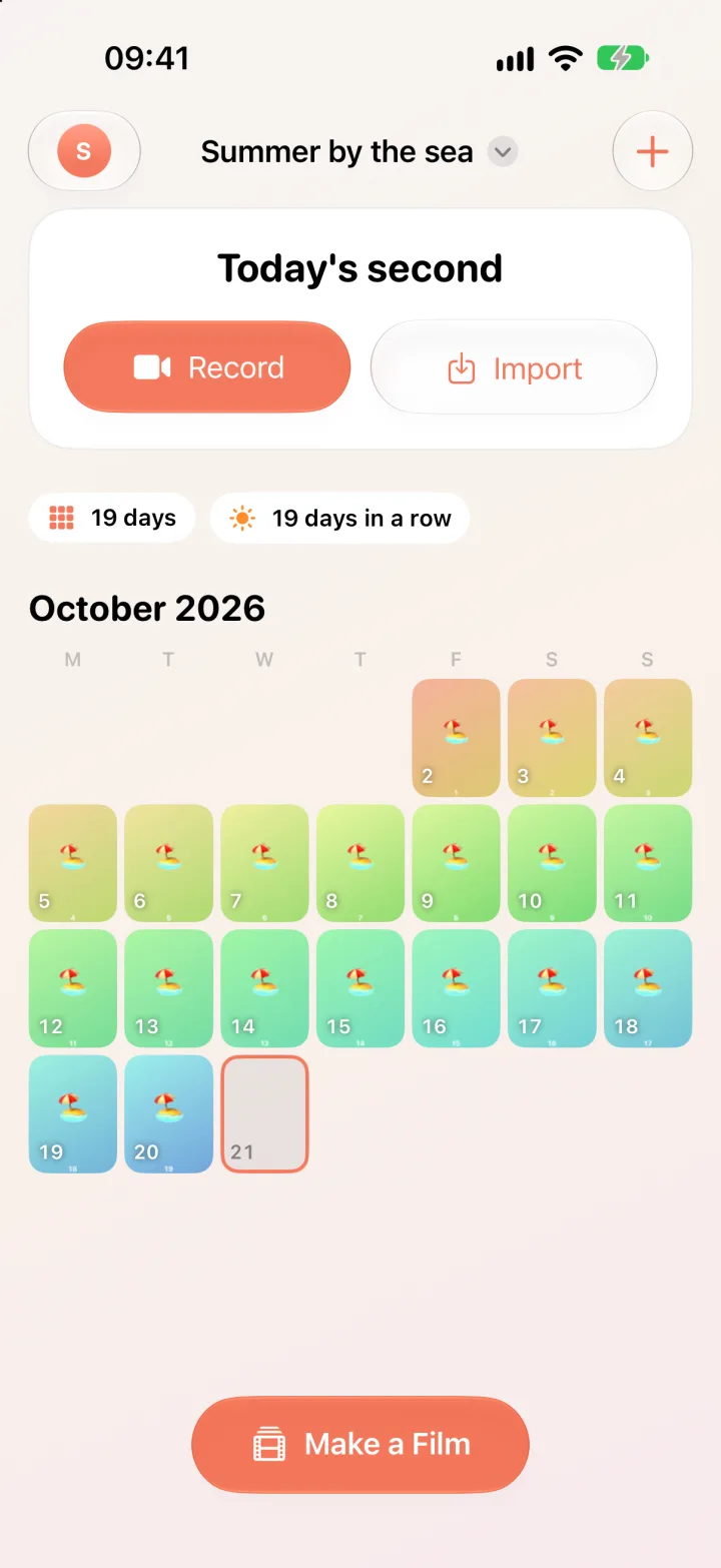 a trip timeline without an age, filled with daily clips